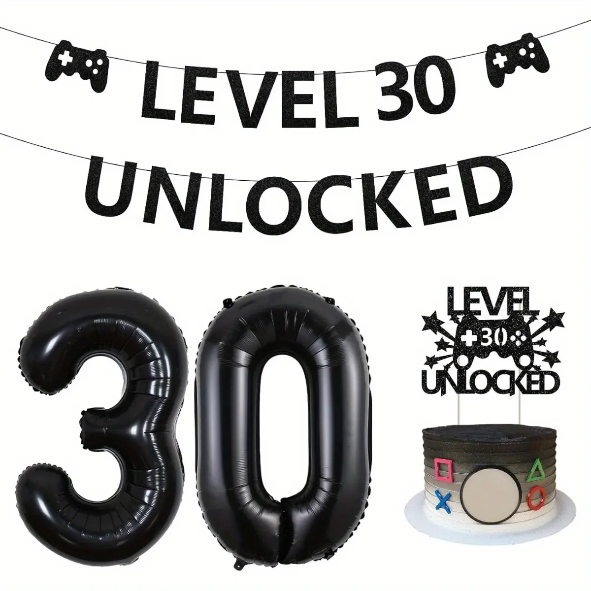 1Set Level 30 Unlocked Birthday Decorations Level 30 Unlocked Banner Cake Topper Number 30 Balloons for Gamer 30th Birthday Party Decorations Video Game Birthday Party Supplies