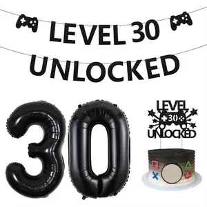 1Set Level 30 Unlocked Birthday Decorations Level 30 Unlocked Banner Cake Topper Number 30 Balloons for Gamer 30th Birthday Party Decorations Video Game Birthday Party Supplies