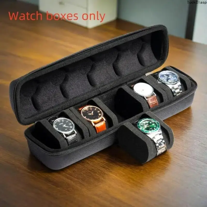 5-Slot Watch Storage Box for Men, Compact Hard Shell Travel Case with Soft Foam & Zipper, Portable Organizer for Birthday & Christmas Gifts, Engagement, Anniversary, Baroque, Business, Beach