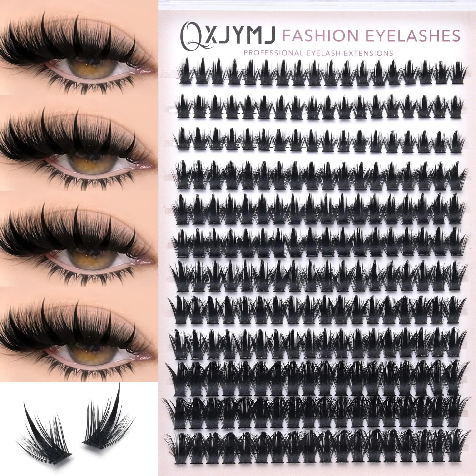 12 Rows 216 Pieces Cluster False Eyelashes Kit, 100D Sharp Clusters, Beginner Friendly, Cat Eye Style, Reusable Dense Lashes for Home, Parties, Music Festivals