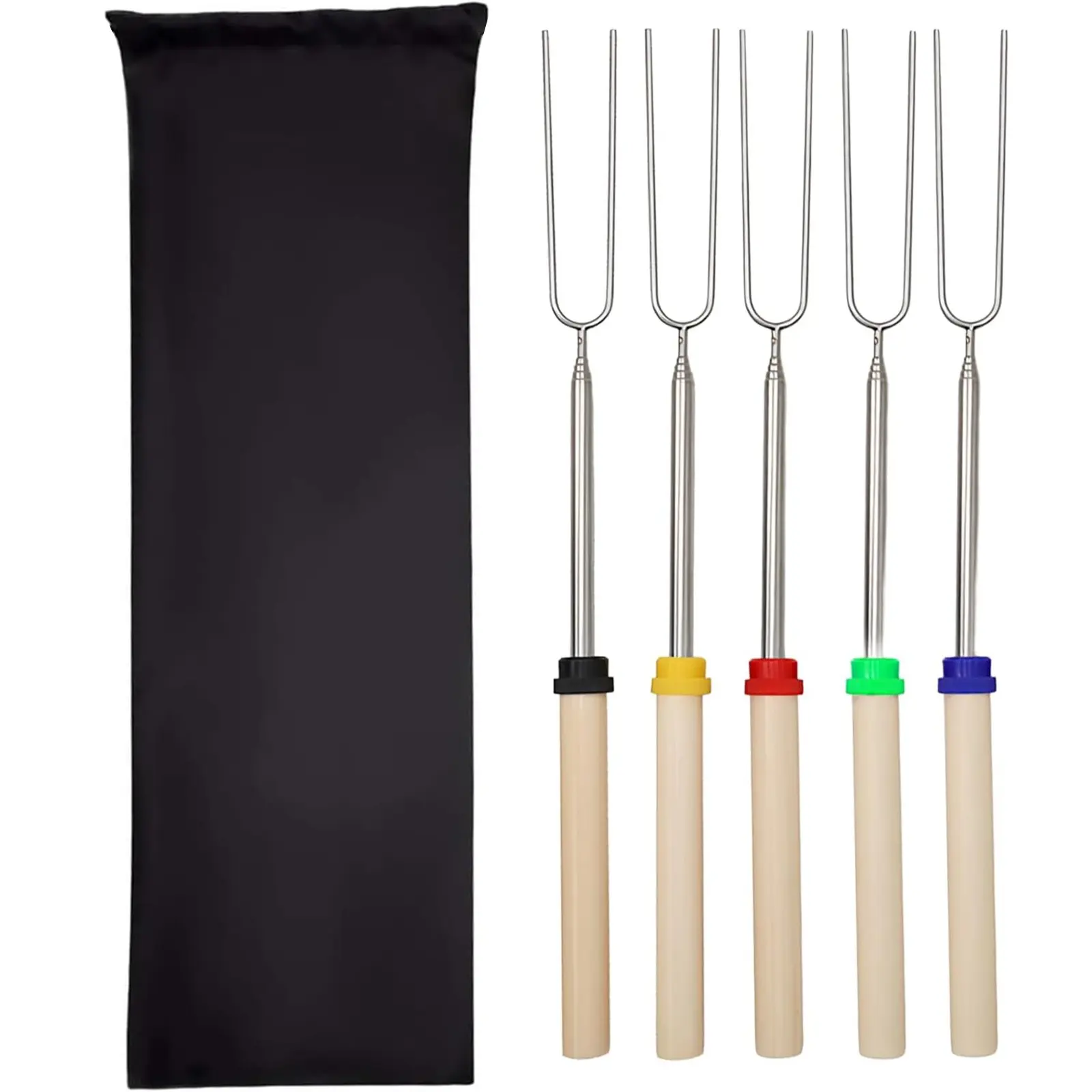 5 Pack Marshmallow Roasting Sticks, 32 Inch Long Stainless Steel Smores Sticks Extendable Marshmallow Sticks Barbecue Forks for Fire Pit Campfire BBQ