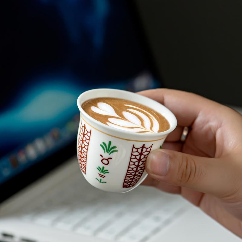 6/12pcs Ceramic Arabic Cawa Cups Set with Gift Box, Eid al-Adha Gahwa Espresso Shot Cups, Palm Tree/Tulip Design Coffee Cups
