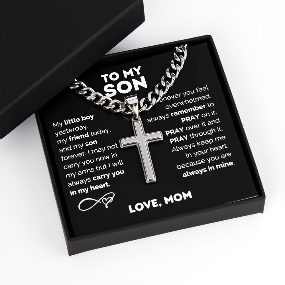 1 piece 'Dedicated to My Son' stainless steel cross pendant necklace, birthday gift, Valentine's Day gift, Christmas gift, comes with card and gift box packaging, perfect personalized gift for loved ones - solid, hypoallergenic, for outdoor fun
