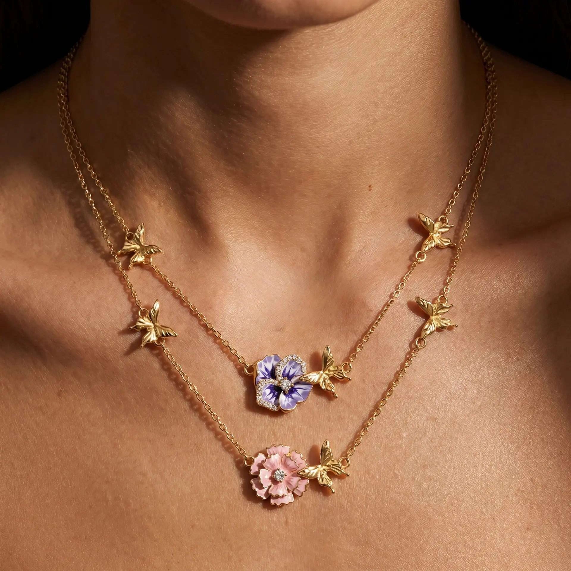 December Birthstone Flower Pendant Necklace: A delicate gold butterfly necklace for women that sits at the collarbone-a stackable, eye-catching everyday accessory and the perfect, meaningful birthday gift for women, girls, and your significant other