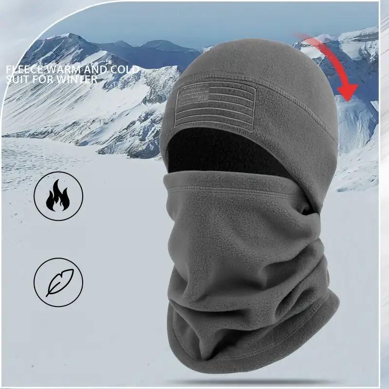 Men's Winter Windproof Balaclava & Beanie Set - Full Face Mask & Knit Hat with Flag Patch-like Strips, Multi-Color Options (Brown/Black/Blue/Dark Grey) for Skiing, Snowboarding, Cycling - Cold Weather Outdoor Gear, Thermal Wear For Men, Neck Warmer