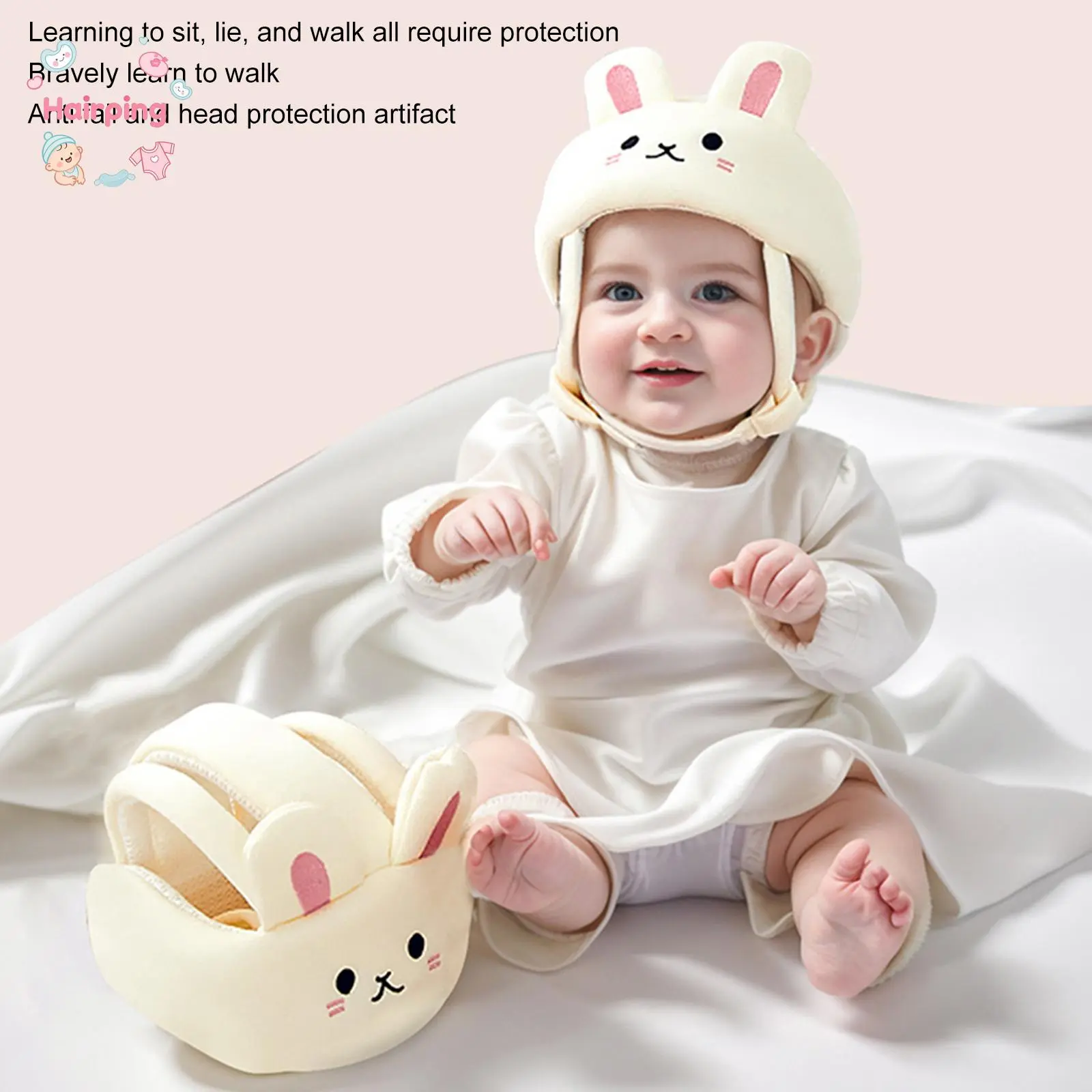 Unisex Baby Head Protector Cap - Polyester, Soft Padding, Cartoon Animals Design, Adjustable, for 0-3 Months Infants Crawling & Walking Safety