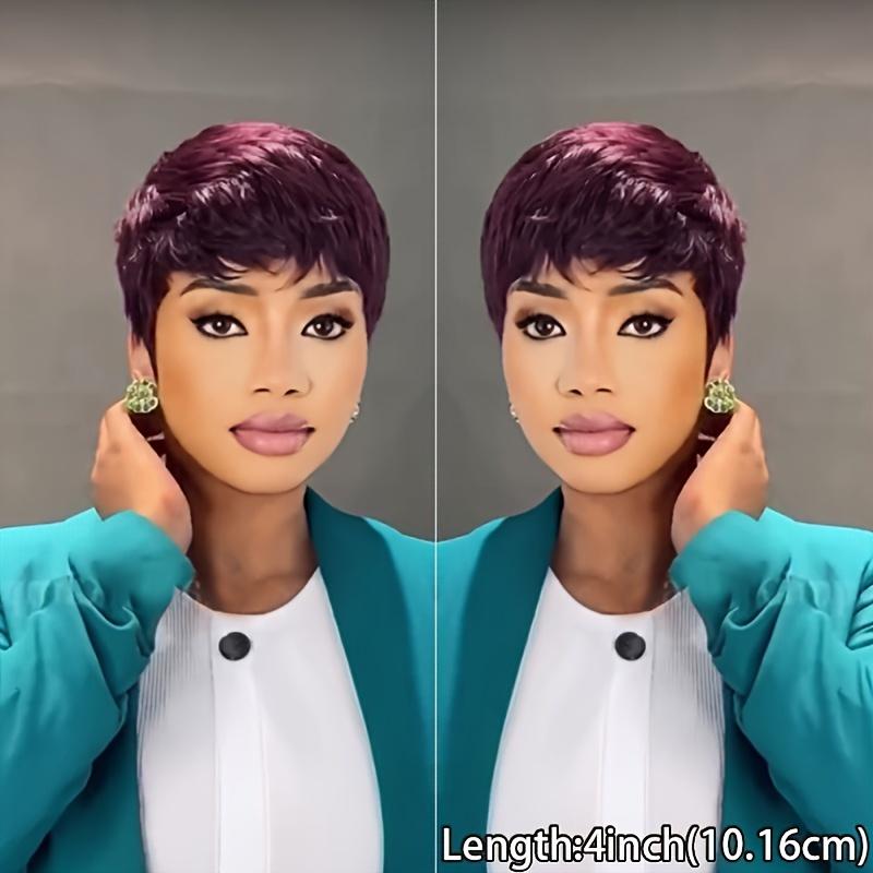 Chic 6-Inch Pixie Cut Wig with Bangs in Vibrant Red 99J Burgundy - 180% Density Brazilian Remy Human Hair, Perfect for Halloween & Cosplay, Layered Wigs, Comic Exhibitions