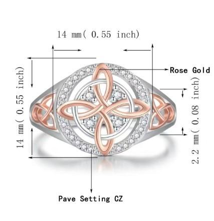 925 Sterling Silver Rose Gold Plated Celtic Knot Ring - Witch Knot Jewelry, Cubic Zirconia Decorated S925 Witches Knot Ring, Witchtok Pagan Jewelry