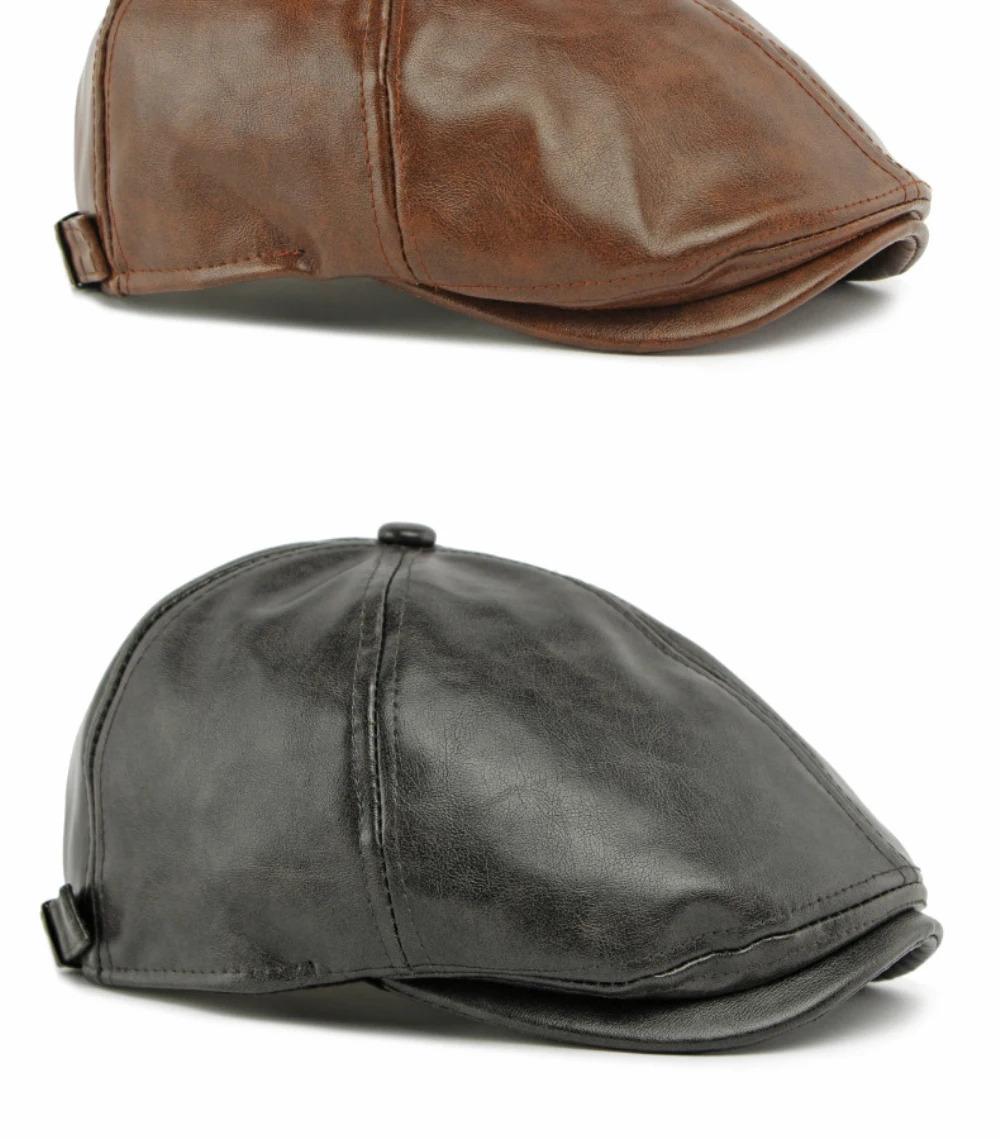 HT4937 Mens Beret Women Autumn Winter PU Leather Hat Retro Artist Painter Beret Hat Male Female Ivy Flat Cap Octagonal Beret Cap
