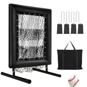 Baseball Pitching Net, 9 Hole Pitching Net with Strike Zone , 5 Height Adjustable, Portable Easy Setup Trainer Net for Baseball & Softball with 4 U-shaped nails and 4 sandbags