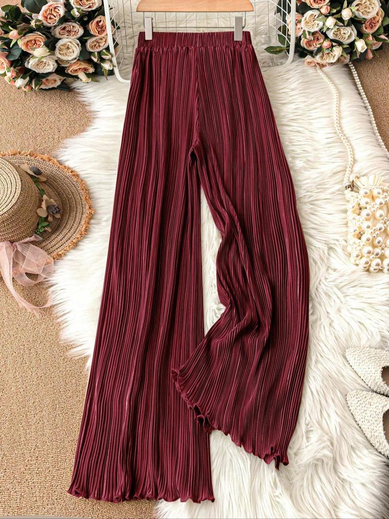 Women's Solid Color Satin Flowy Wide Leg Pants, Casual Comfy Trousers for Daily Wear, Ladies Bottoms for All Seasons