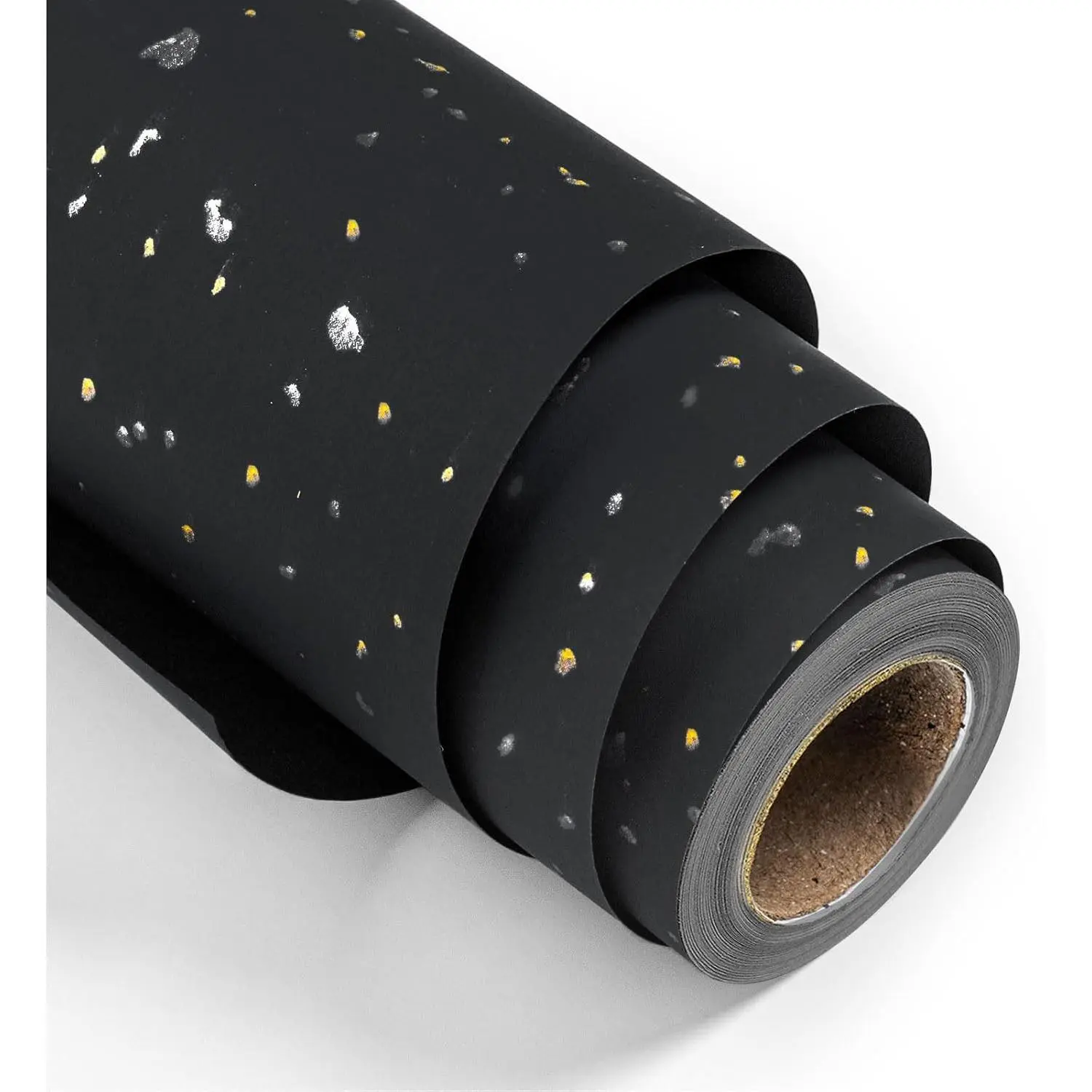 Wrapping Paper Roll - 17in x 16.5Ft - Luxury Thick Black Gold Foil Flakes Marvelous Satin Texture Matte Gift Wrap Paper for Birthdays, Anniversaries, Christmas, Father's Day