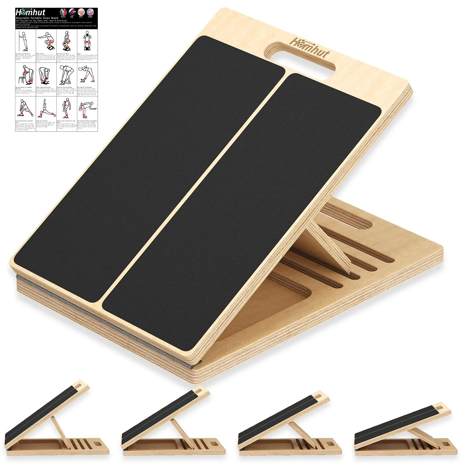 Heavy Duty Wooden Adjustable Slant Board - Flexible Angle Exercise Equipment for Home Gym Users, Calf Stretch, Leg, Knee, Ankle & Heel Flexibility Training