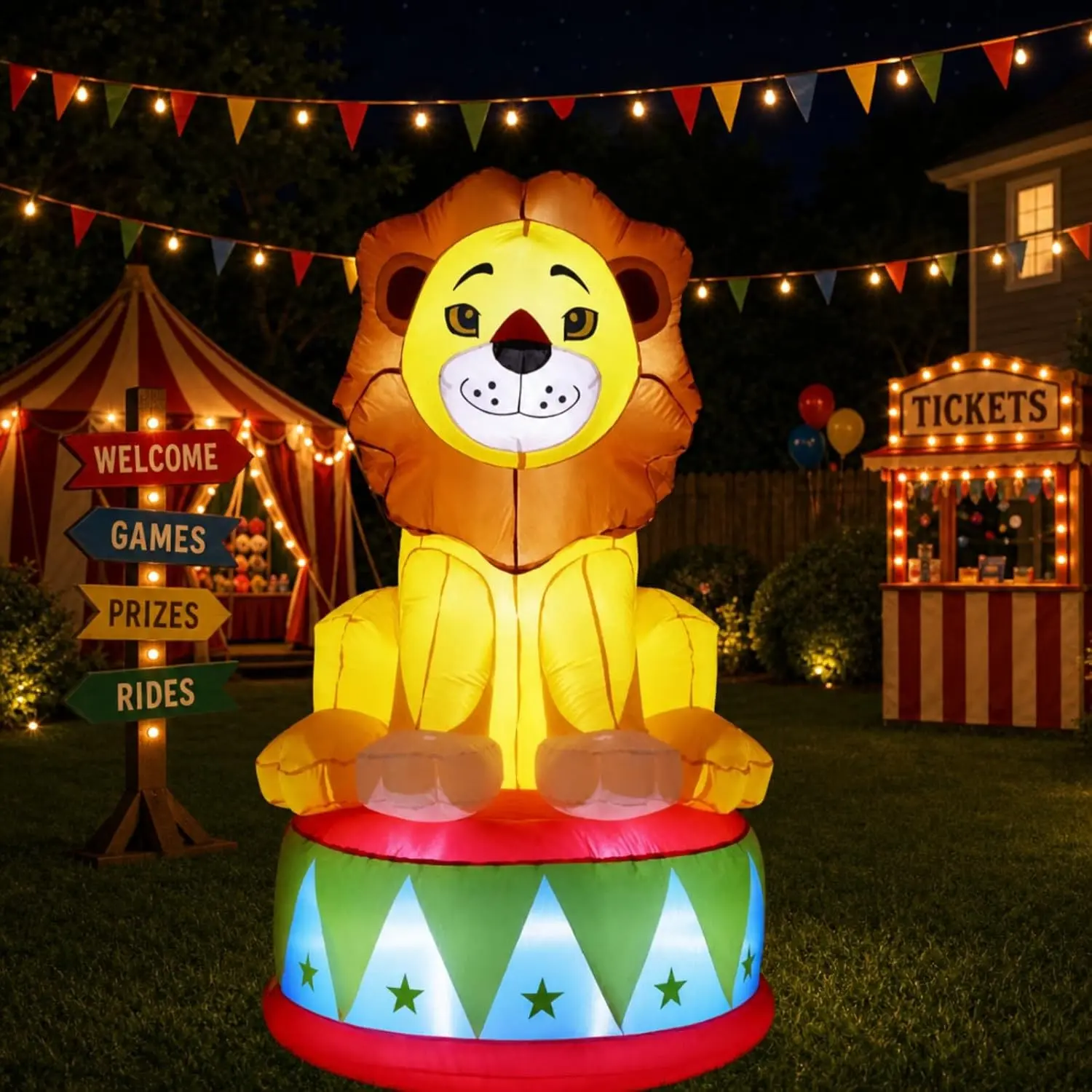 LED 5 FT Inflatable Lion for Circus Carnival Party Outdoor Decorations, Carnival Theme Birthday Party Blow up Animal for Outdoor Indoor Pool Yard Decorations