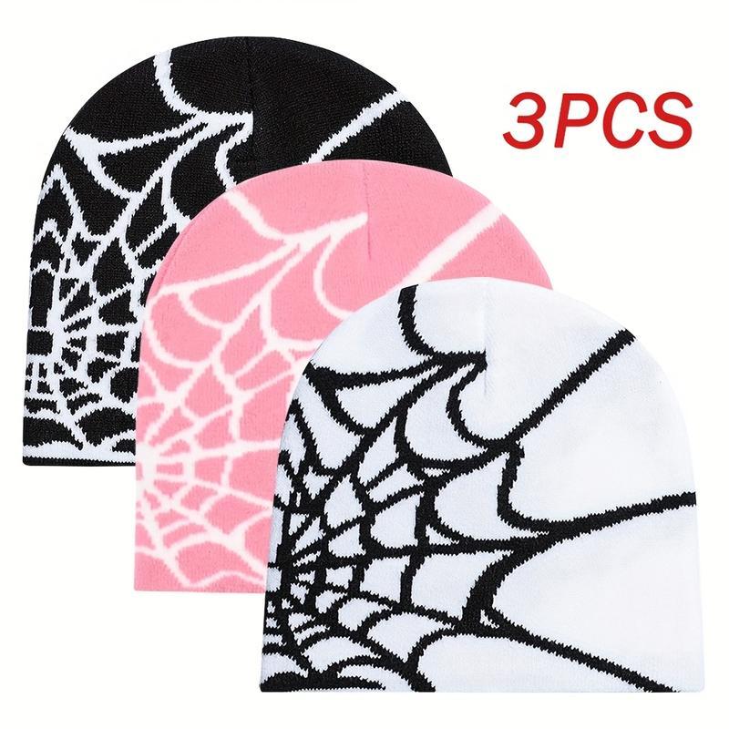 3pcs Winter Knitted Beanie Set – Hip Hop & Gothic Streetwear Hats, Warm Handmade Funky Design, Machine Washable Essentials for Men & Women, Perfect for Cold Weather
