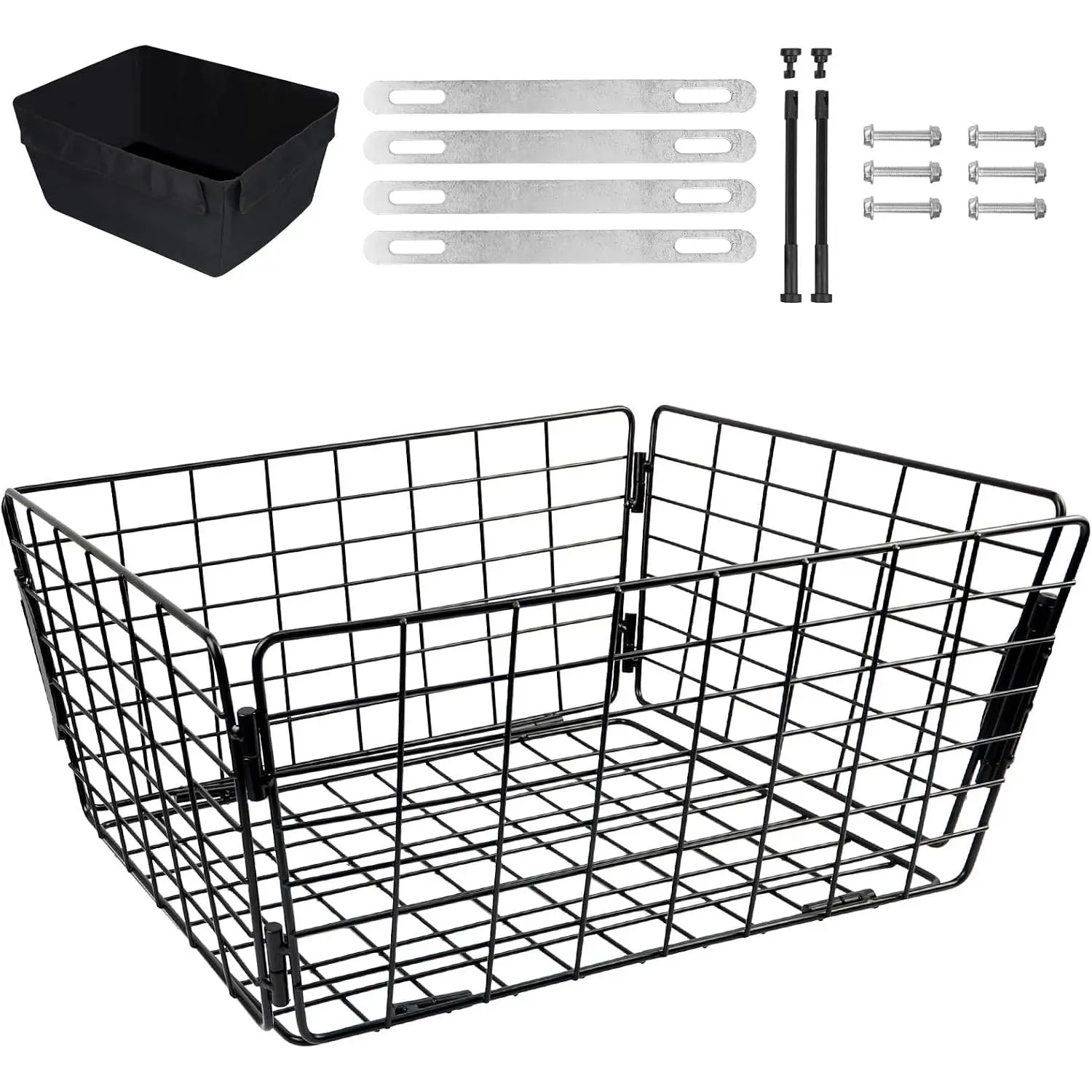 Tricycle Basket Foldable Large Capacity for Adult Cargo  Rear Steel Basket for  Carry  Fit 3 Wheel Tric with Fabric Liner