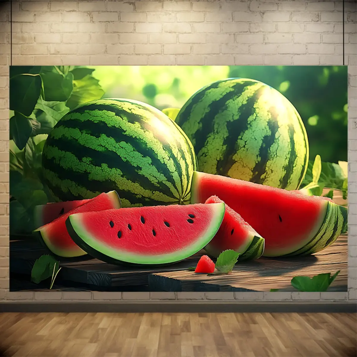 Realistic Green-Red Watermelon Still Life Tapestry - Vibrant Summer Hanging Decor, Light Party Accent, Home Wall Ornament, Ideal Gift