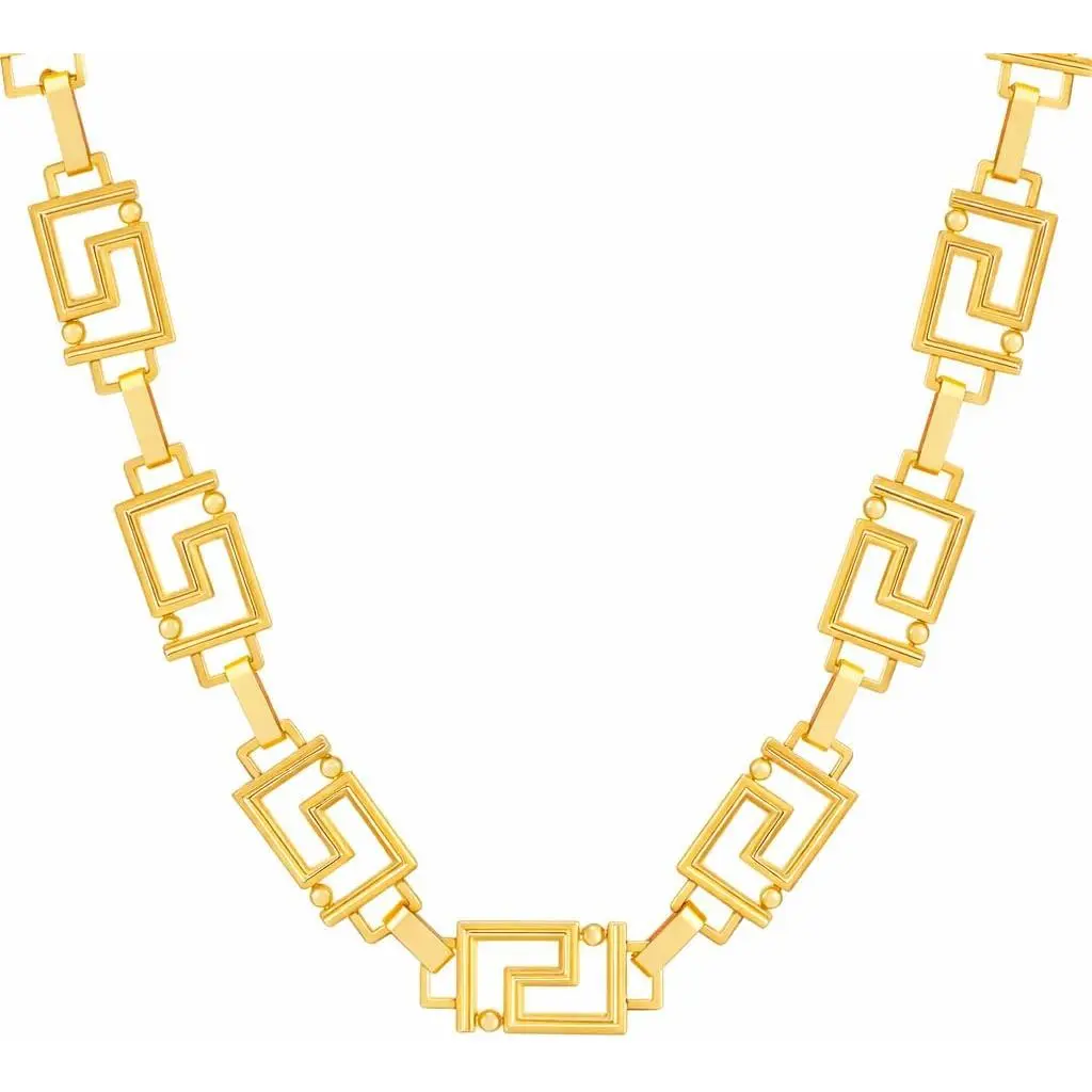 Greek Key Statement Necklace for Women Men, Bold  Tone Geometric Meander Link Chain,  Inspired Architectural , Luxury Fashion Accessory for Parties & Events