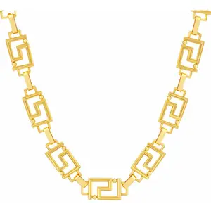 Greek Key Statement Necklace for Women Men, Bold  Tone Geometric Meander Link Chain,  Inspired Architectural , Luxury Fashion Accessory for Parties & Events
