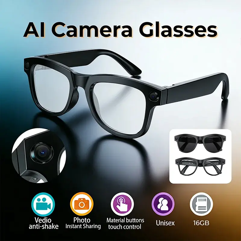 Hot TikTok Toy 2026 New AI Smart Glasses with 4K HD Video Recording, Built-in Camera, WiFi and Bluetooth Transmission