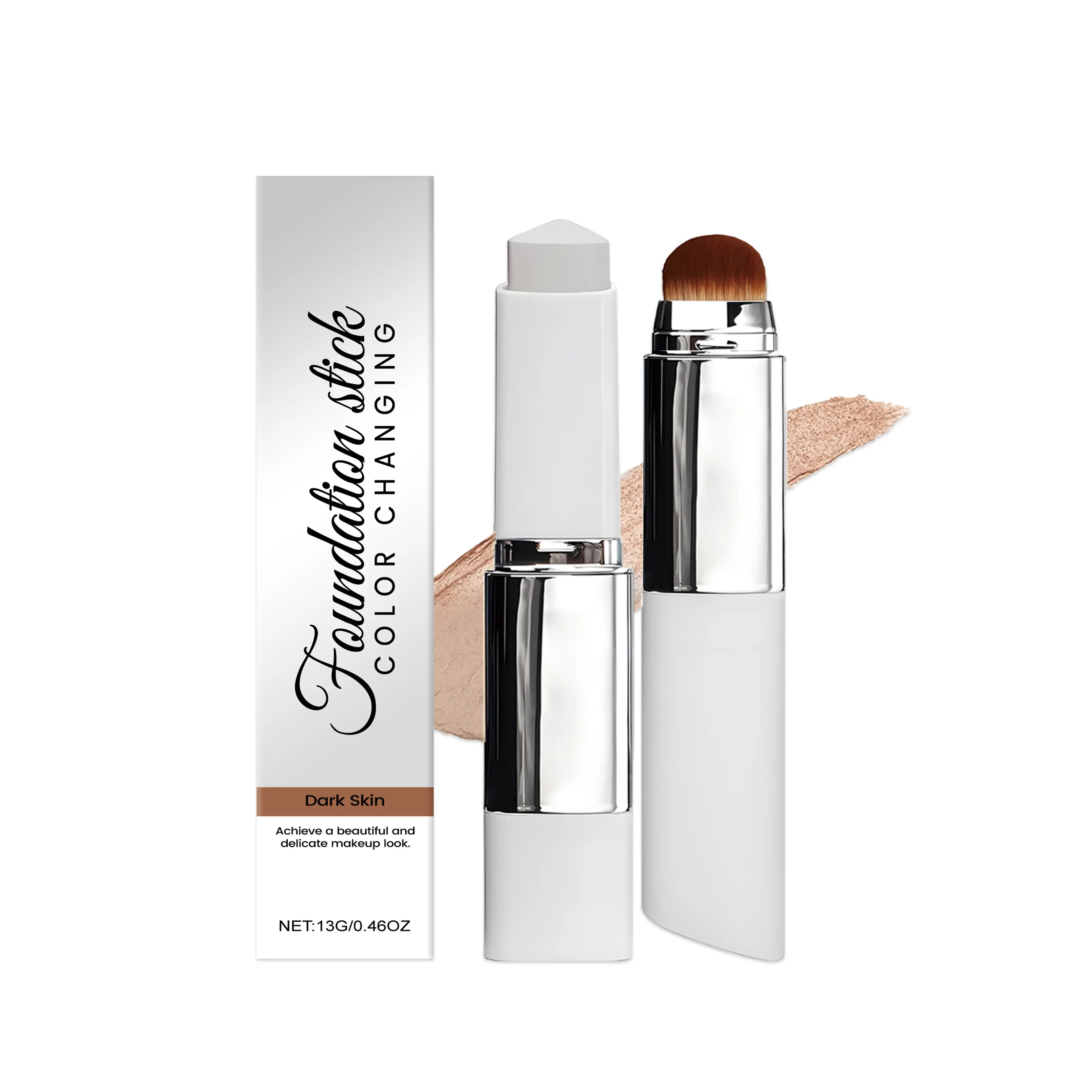2-In-1 Color-Changing Foundation Stick for Dark Skin - Lightweight, Moisturizing, Brightening, Nourishing with Matte Clear Makeup Finish