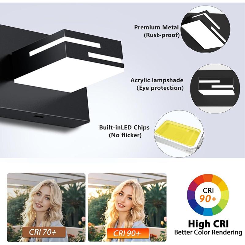 LED Modern Bathroom Vanity Light Fixtures 3-Light 5CCT Dimmable Matte Black Vanity Lights for Bathroom Lighting Fixtures Over Mirror, with 350? Rotatable  Heads, 22-inch