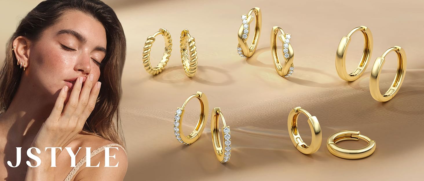 Jstyle Small Gold Hoop Earrings Trendy 14K Gold Plated Huggie Earrings Hypoallergenic Cartilage Earring Cute Dainty Hoops Sets for Women