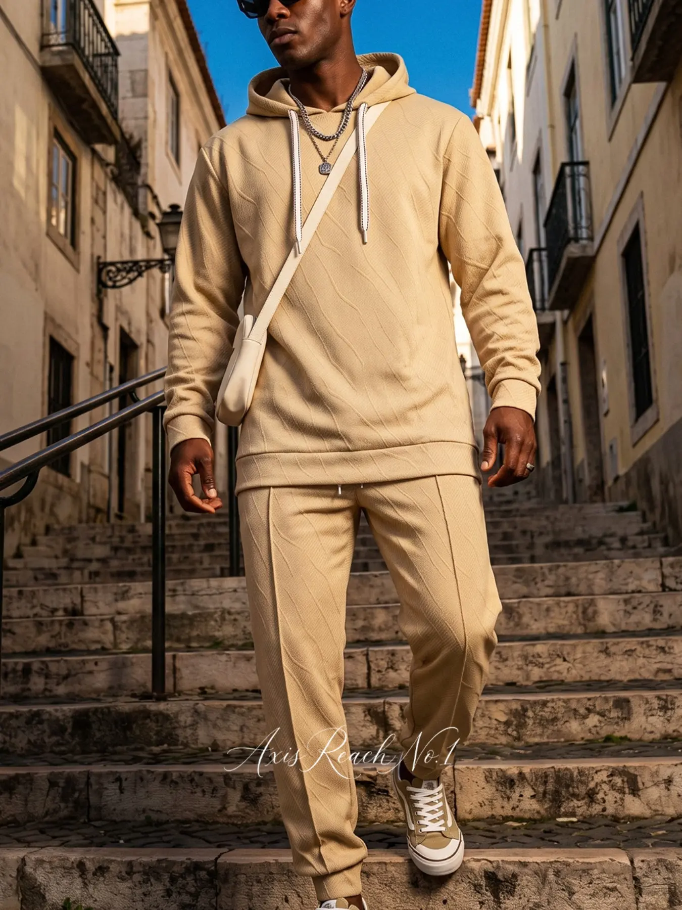 A1 Men's Casual 2-Piece Sweatsuit Set, Lightweight Textured Twill Hoodie and Elastic Drawstring Jogger Pants, Trendy Tracksuit Activewear for Gym, Running, Lounging & Daily Streetwear