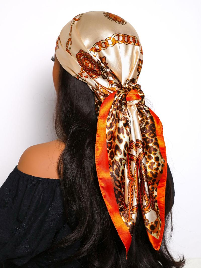 Women's Leopard Print Satin Scarf, Fashionable Soft Scarf for Daily Wear, Casual Versatile Scarf for Women & Girls