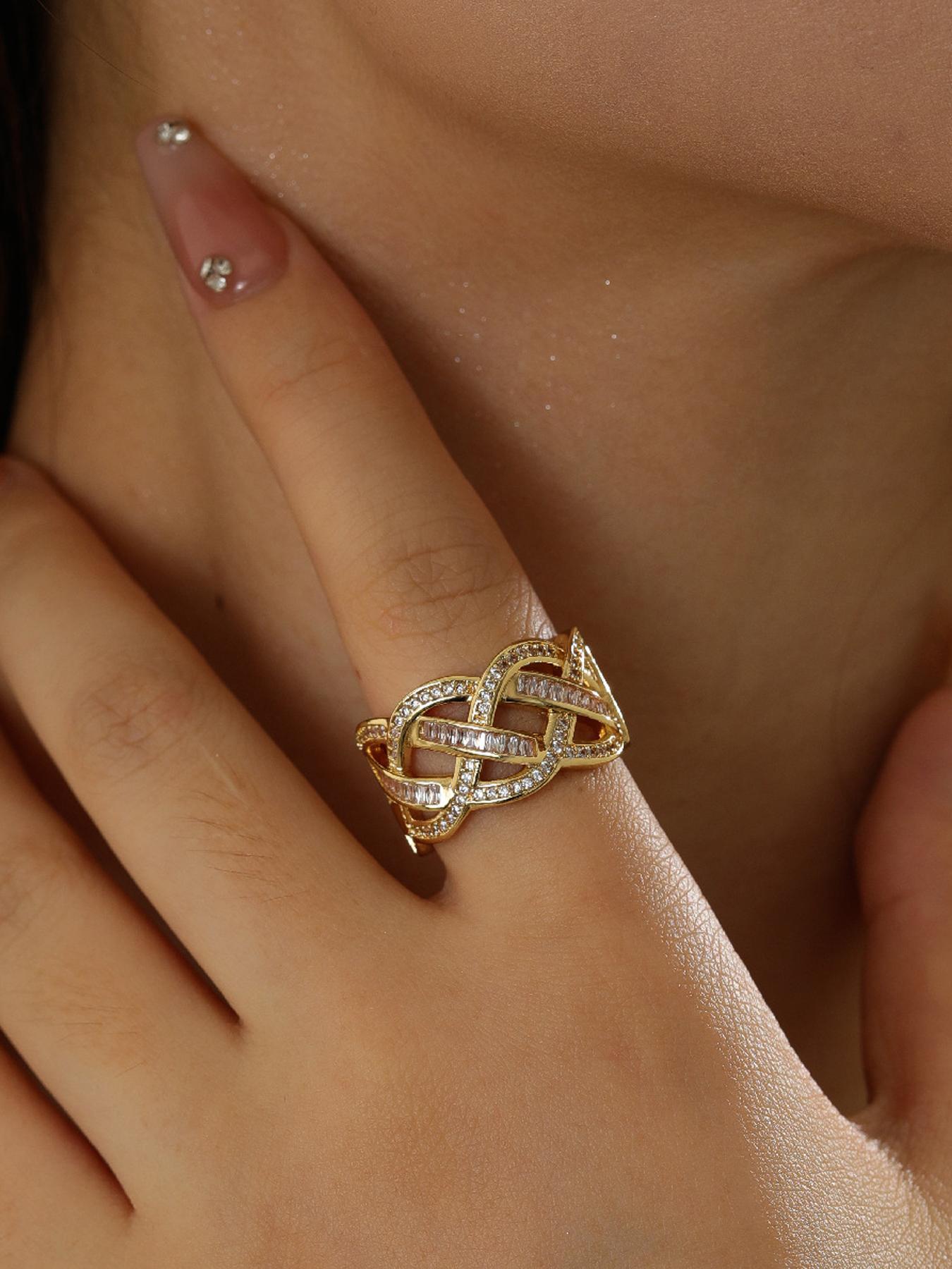 Fashion Designer Inlaid Zircon Decor Ring, Fashion Statement Double Layered Ring for Party, Daily Clothing Decor, Trendy All-match & Exquisite Jewelry for Birthday Gift