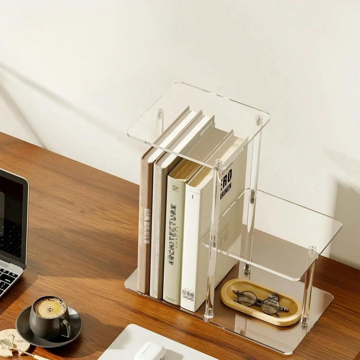 Acrylic Desktop Bookshelf, Small Desk Organizer, 3-Tier Transparent Mini Shelf, Office Supplies Storage, Home Office Storage, Easy Assembly, Acrylic Organizers