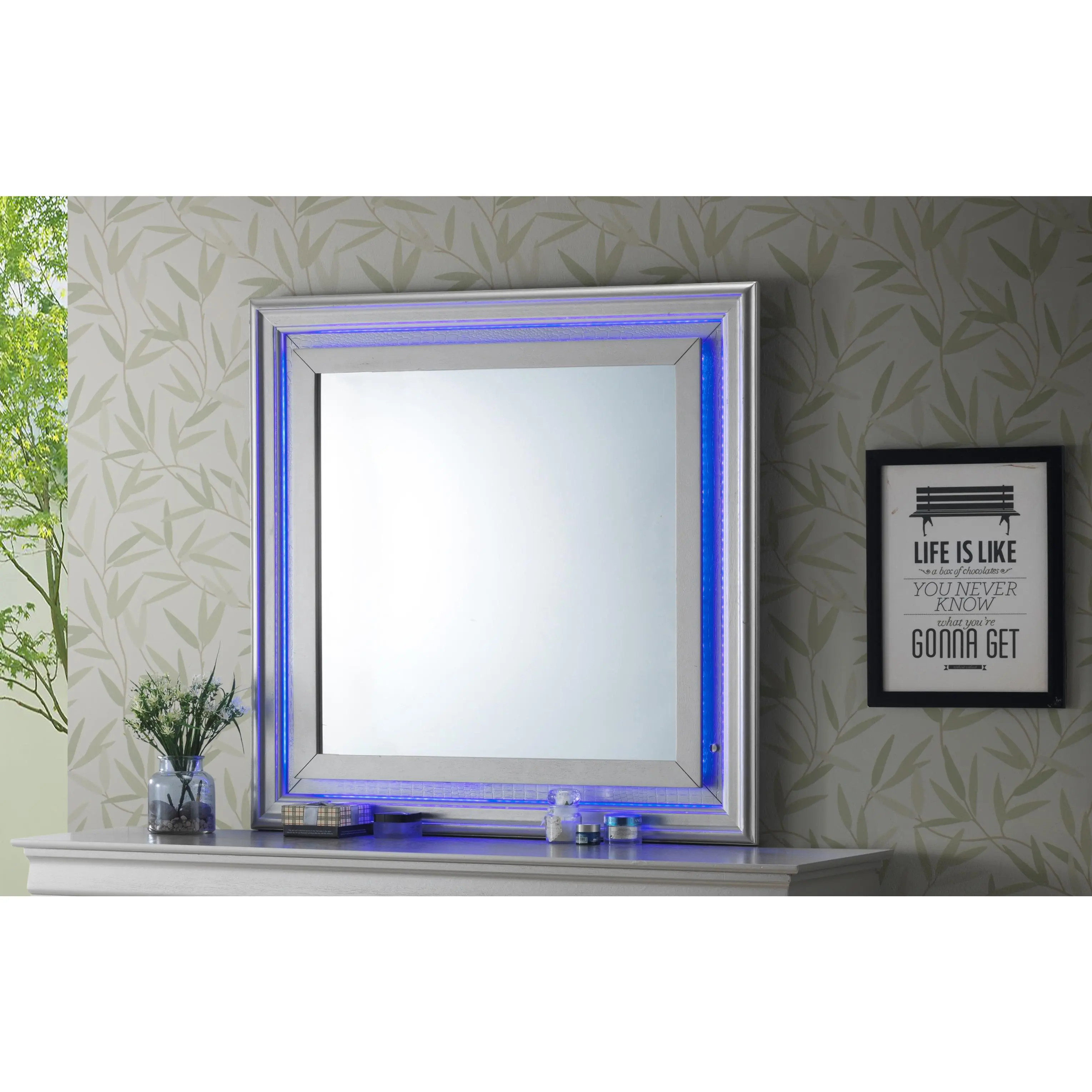 Nokaa Mirror2 Vanity Mirror with LED Frame, Champagne Finish, Particle Board Construction, Low Distortion Glass, Bedroom Dresser Top Mirror, Home Organizer Mirror, Gift for Women