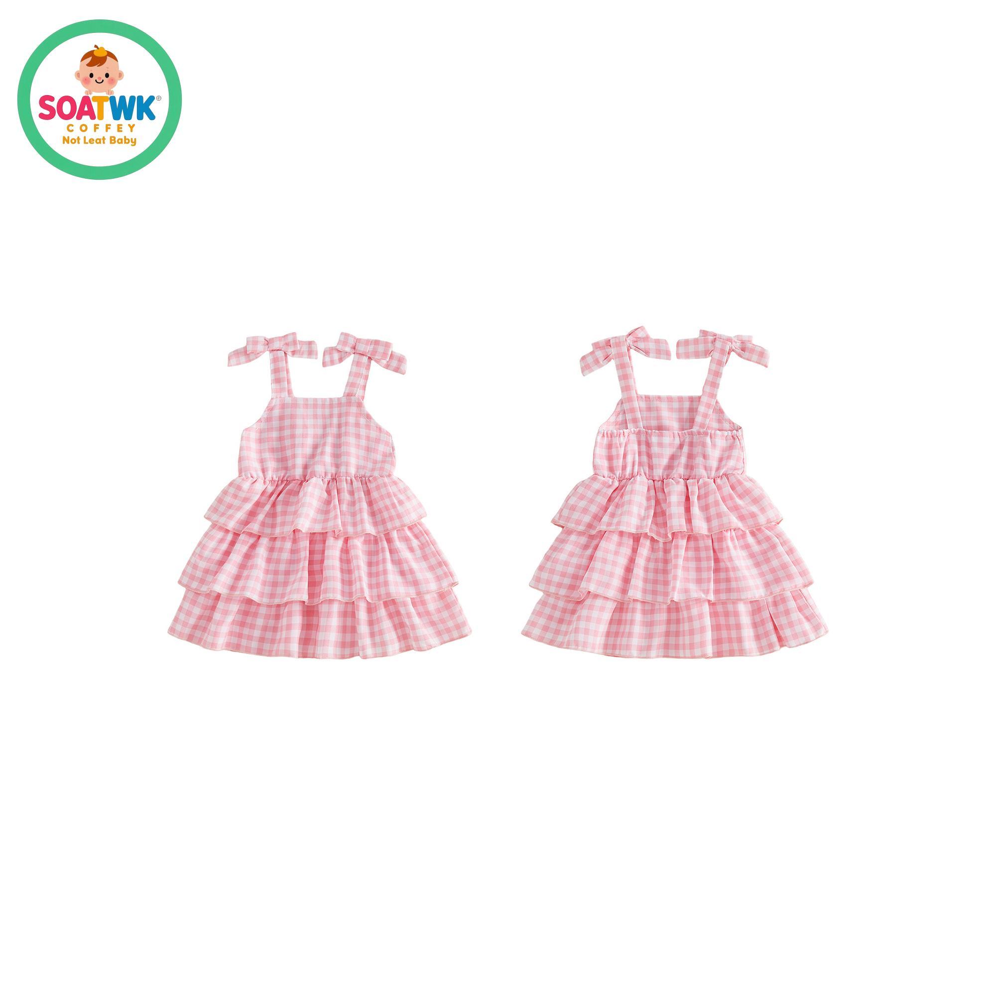 Toddler Girls Summer Dress Casual Layered Hem Plaid Print Cute Bow Sleeveless Dress for Cute Clothes