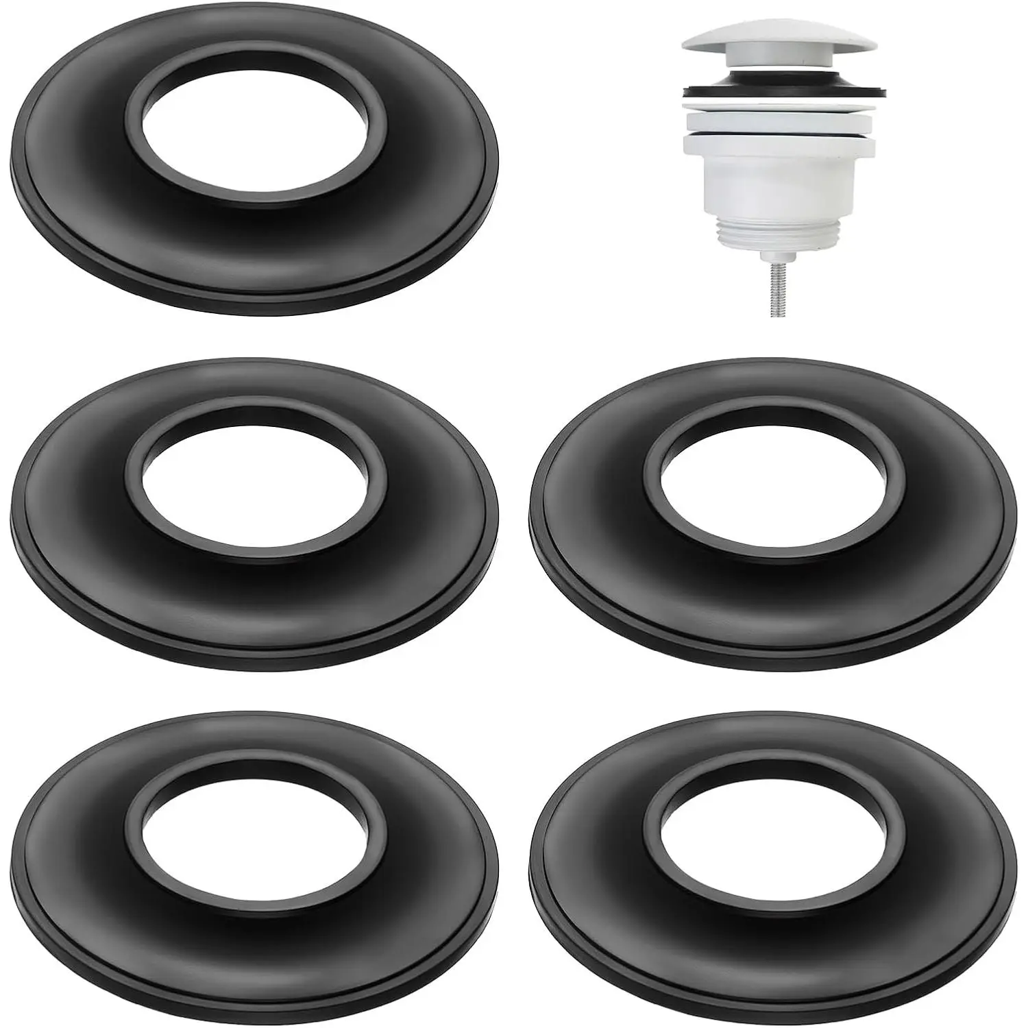 5 count  Tub Stopper Gasket, Replaces Stoppers Bathtub Drain Gaskets, High Elastic Rubber Seal Tub Stopper Gaskets for Tubs Drain Assemblies (Black)