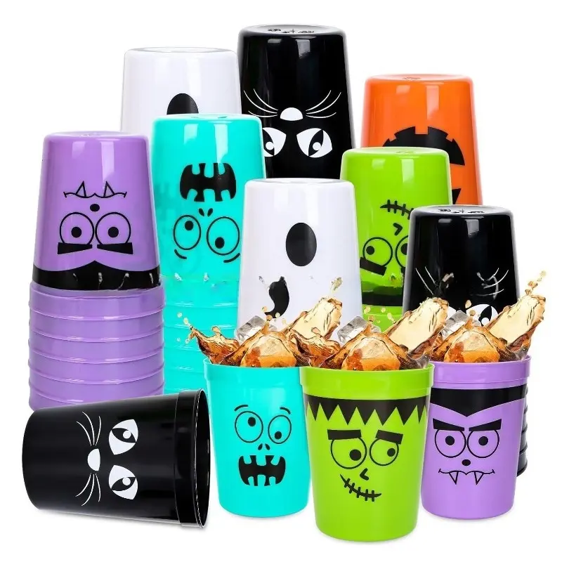 5/10PCS16OZ Halloween Plastic Cup 16oz Reusable Cartoon Emoji Halloween Party Birthday Festival PP Drinking Cup