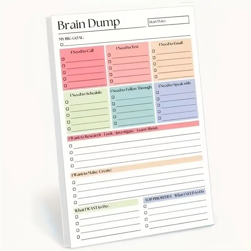 50-Page Brain Dump and To-Do Notebook, Ideal for Self-Planners, Project Managers, Productivity Planner, Minimalist Design, High-Quality Paper, Planning Tool