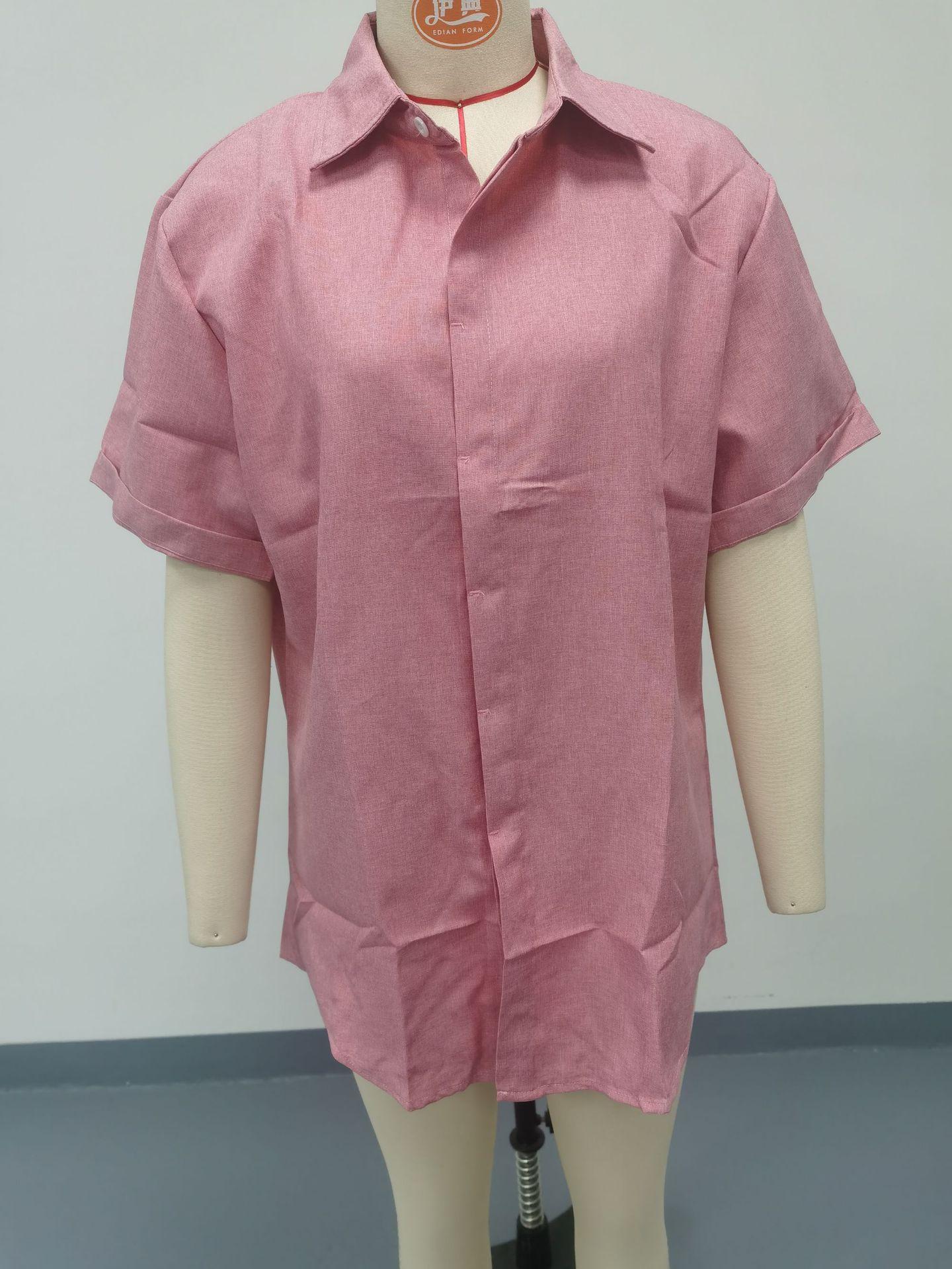 European and American Men's Linen Shirt Short-Sleeved Casual Button-Up Top for Beach Summer Vacation Menswear