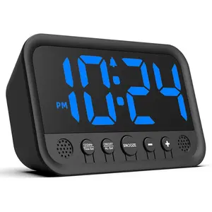 Small LED Digital Clock for Bedroom Loud Alarm Clock for Heavy Sleepers Adults Teens Plug-In Electric Desk Clock Simple Bedside Nightstand Clock with Adjustable Volume/Brightness/Snooze Blue