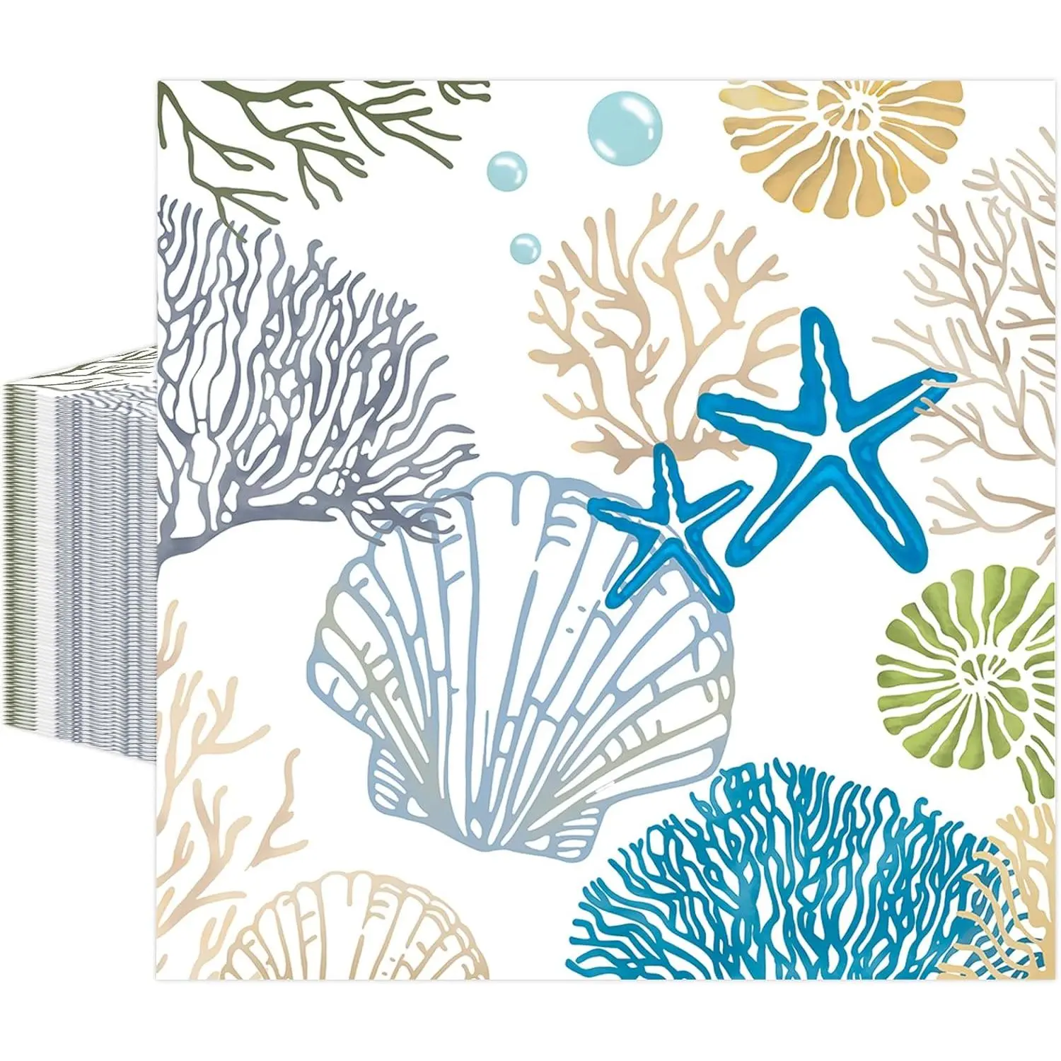 50 Pcs 13 x 13 Inches Ocean Seashell Disposable Paper Napkins for Summer Birthday Baby Shower Beach Party Decorations