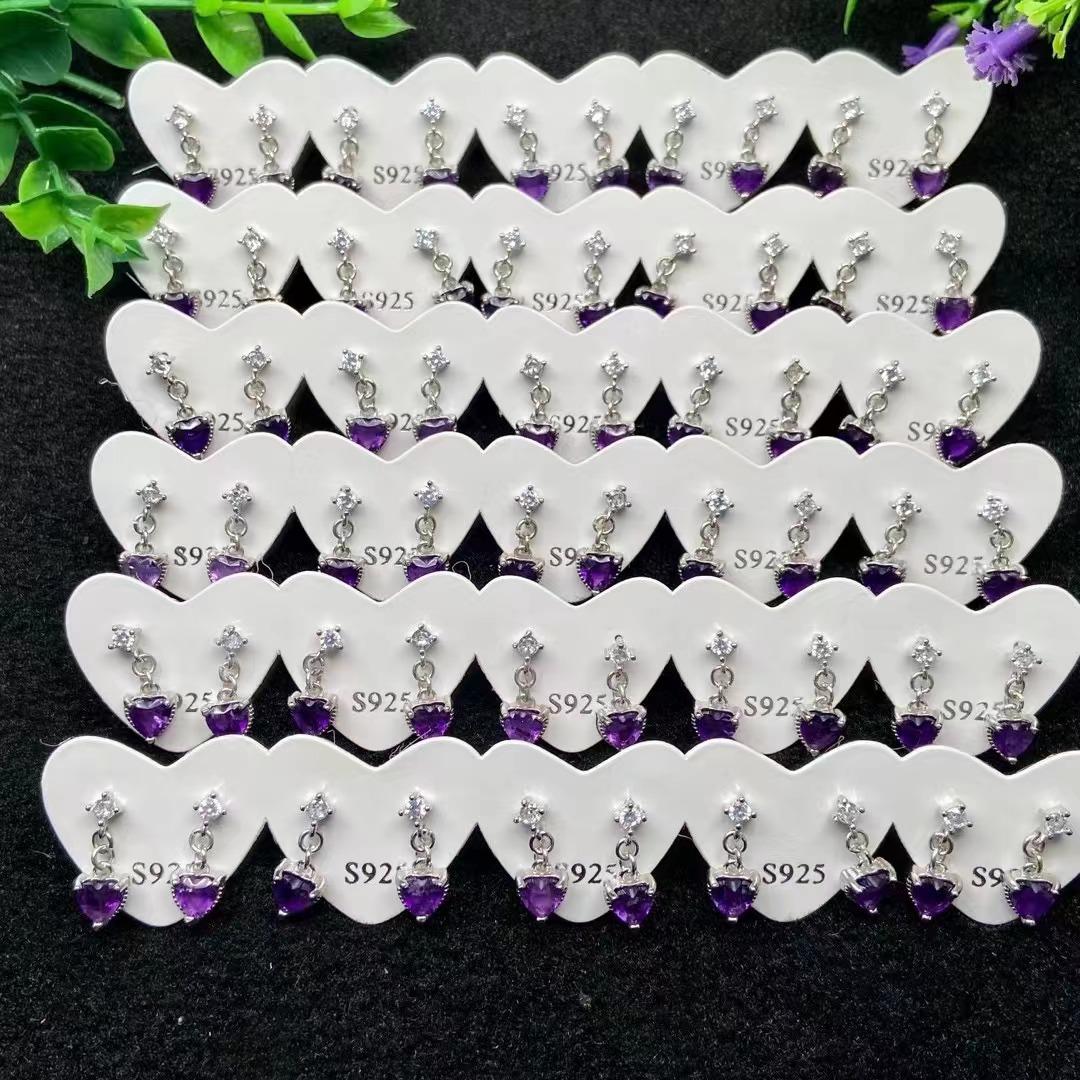 5pc Lucky Stone Earrings Women's Natural Cut Amethyst Heart-Shaped Earrings Sterling Silver Needle Delicate Mosaic Crystal Earrings Ornament Natural Crystal Personalized Birthstones