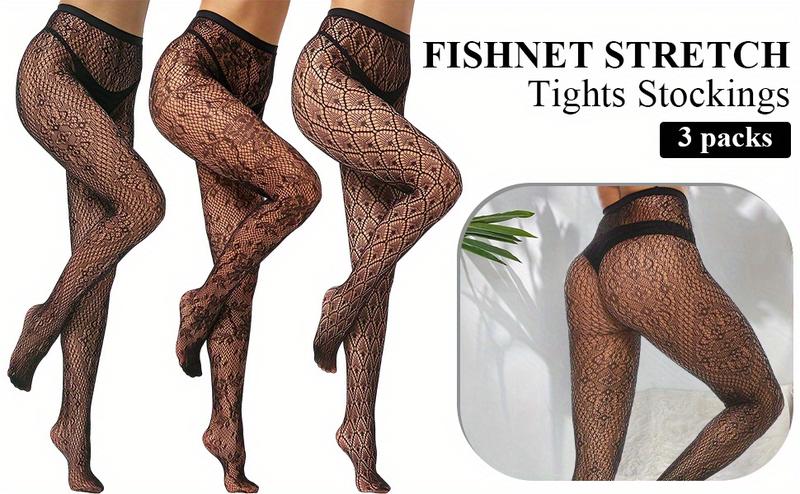 3-Pack Women's Lace-Pattern Fishnet Tights, Black Fishnet Leggings, Lace Leggings