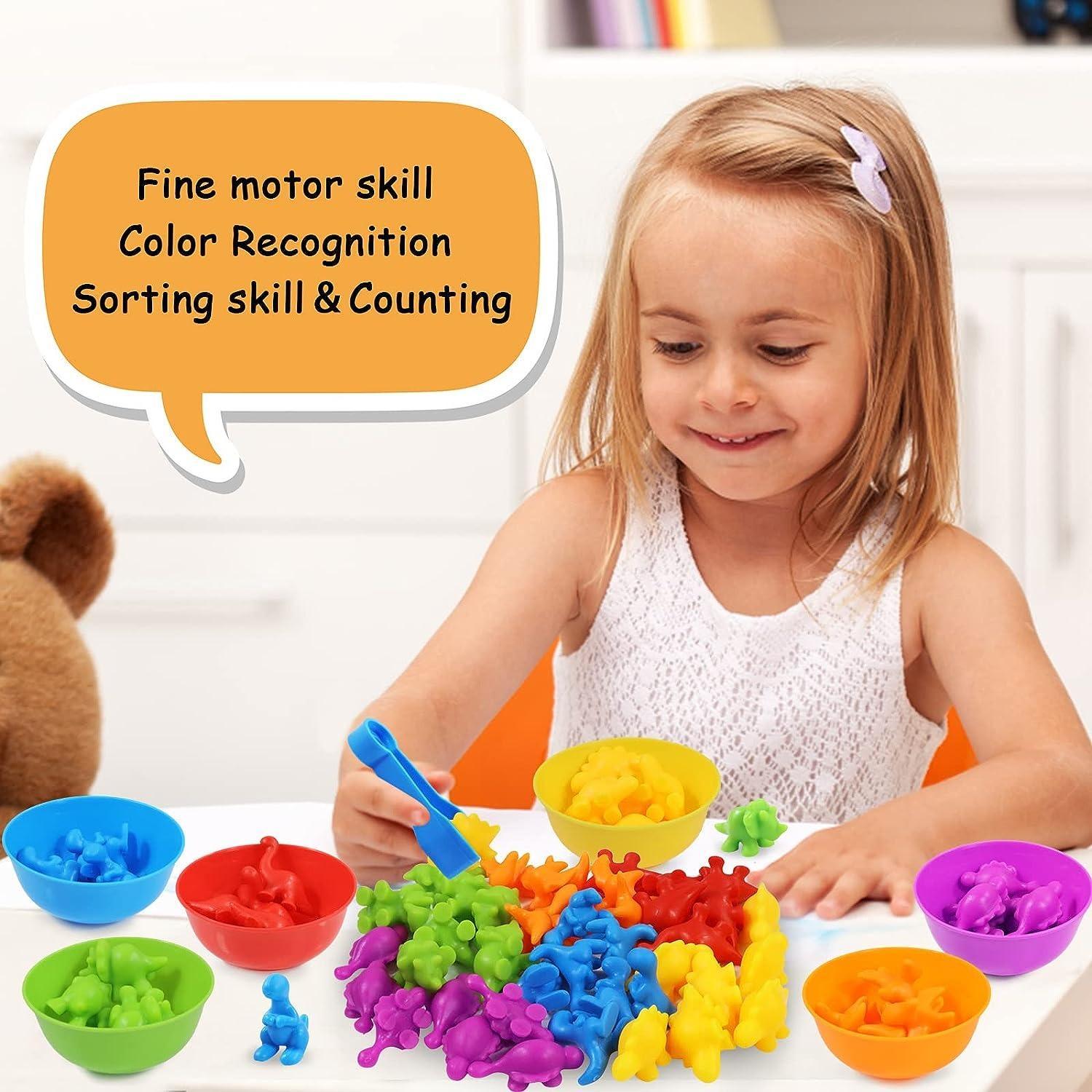 Counting Dinosaur Animals Toys Matching Games with Sorting Bowls Preschool Learning Activities for Math Color Sorting Educational Sensory Montessori STEM Toy Sets for Kids Aged 3+ Years Old Boys Girls, Back to school, exchange gift