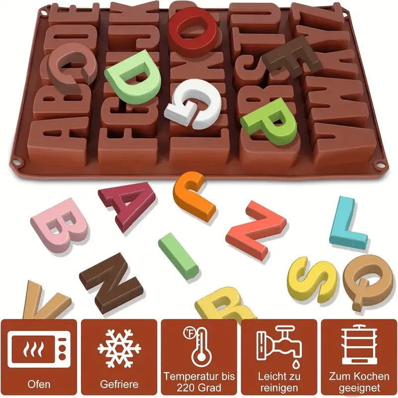 A Set of Large Letter Silicone Molds, 26 Letter Silicone Chocolate Molds, Suitable for Cake Party Event Supplies, A-Z Letters, Durable and Easy to Use Bakeware