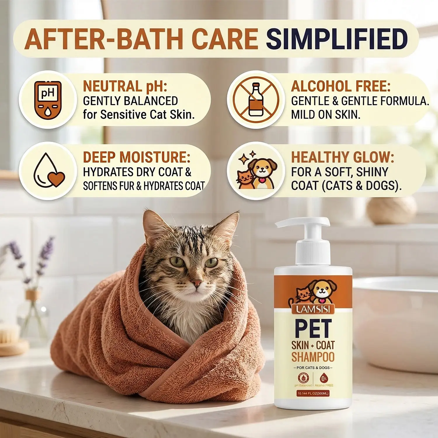 Lamsisi Gentle Pet Shampoo for Cats and Dogs, Mild Cleansing Formula, Suitable for All Pets, Safe and Effective Bathing Solution