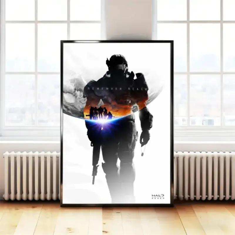 Halo Reach Canvas Poster Gaming Artworks High-Quality Canvas Print Video Game Wall Decor Gamer Gifts Solid Wood Frame Waterproof Design Artistic Elegance All-Scene Versatility
