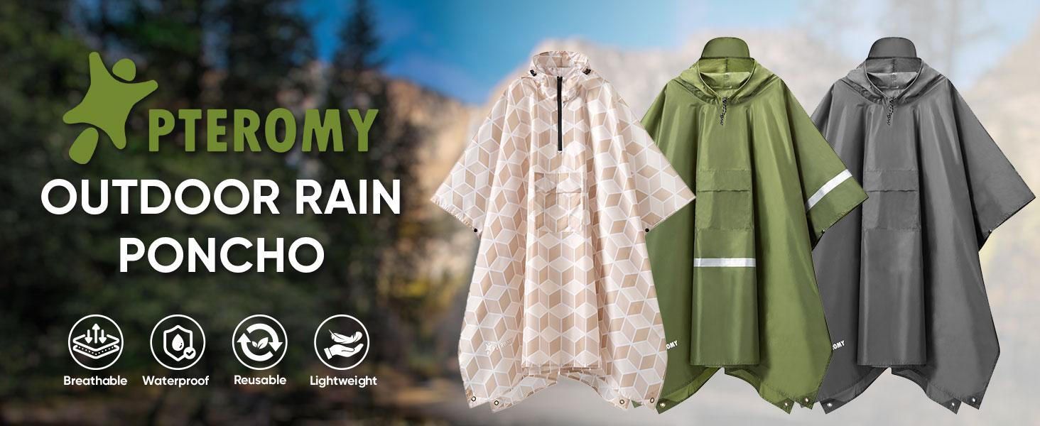 Hooded Rain Poncho for Adults Waterproof Lightweight with Pocket Unisex Emergency Rain Gear for Hiking Camping Travel Backpacking