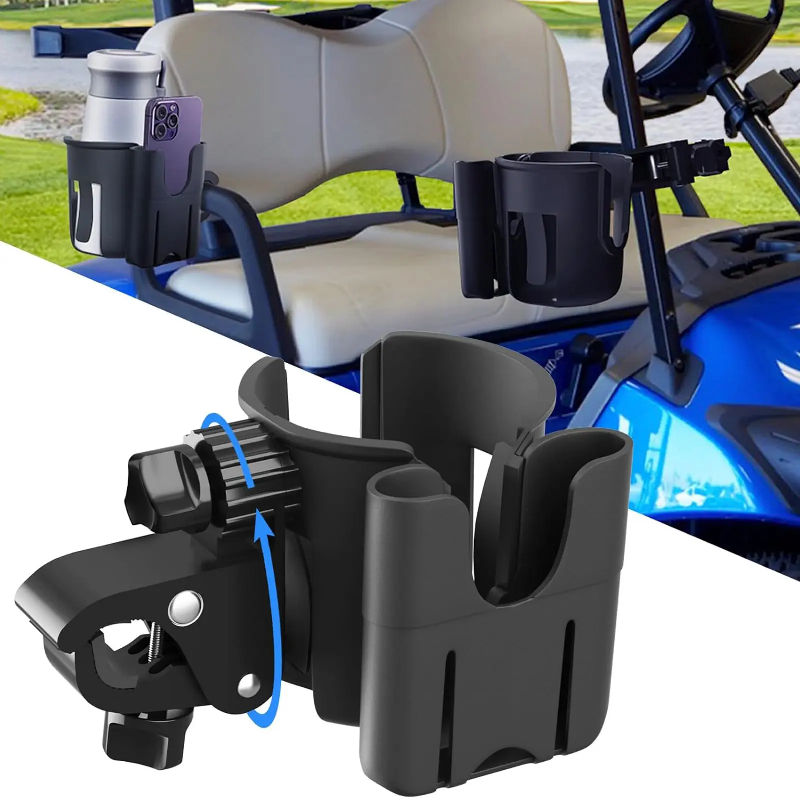 2-in-1 Universal Cup and Phone Holder for Golf Cart,Strollers, Bikes, Wheelchairs, Walkers, Scooters - Adjustable Drink Holder