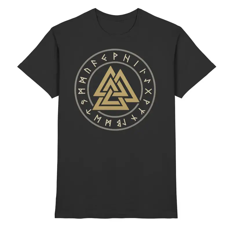 Viking Rune Triangle Symbol Graphic Oversized Comfort Cotton T-Shirt, Nordic Vintage Fashion Outfit, Unique Valentine Gift For Him Her Friend, Special Holiday Present