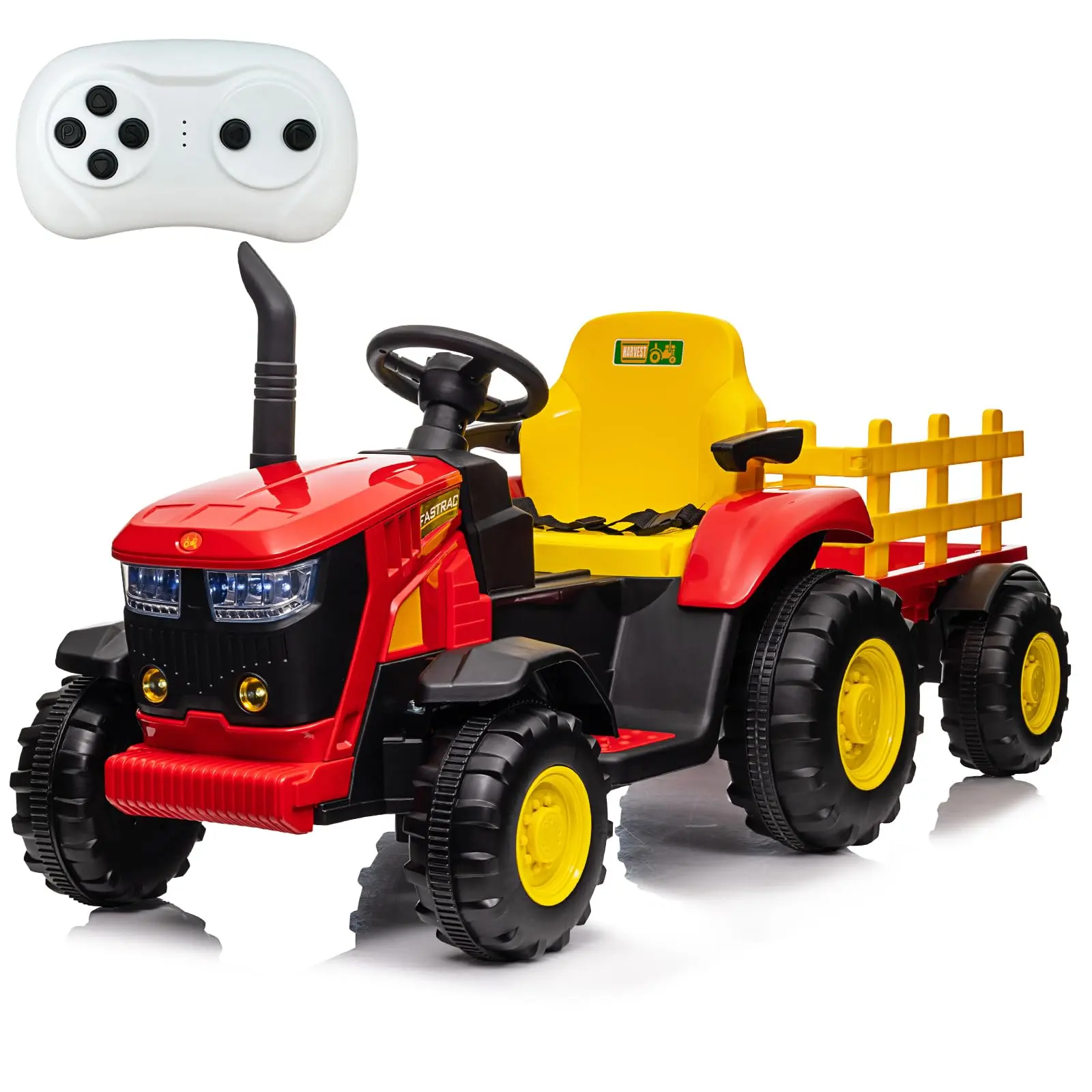 Garvee 12V Kids Electric Ride-On Tractor with Remote Control - Dual 35W Motors - wireless Music/USB - 3-Speed Gear Shift - Safety Belt - 7 LED Lights - Battery Powered Vehicle Toy for Boys & Girls