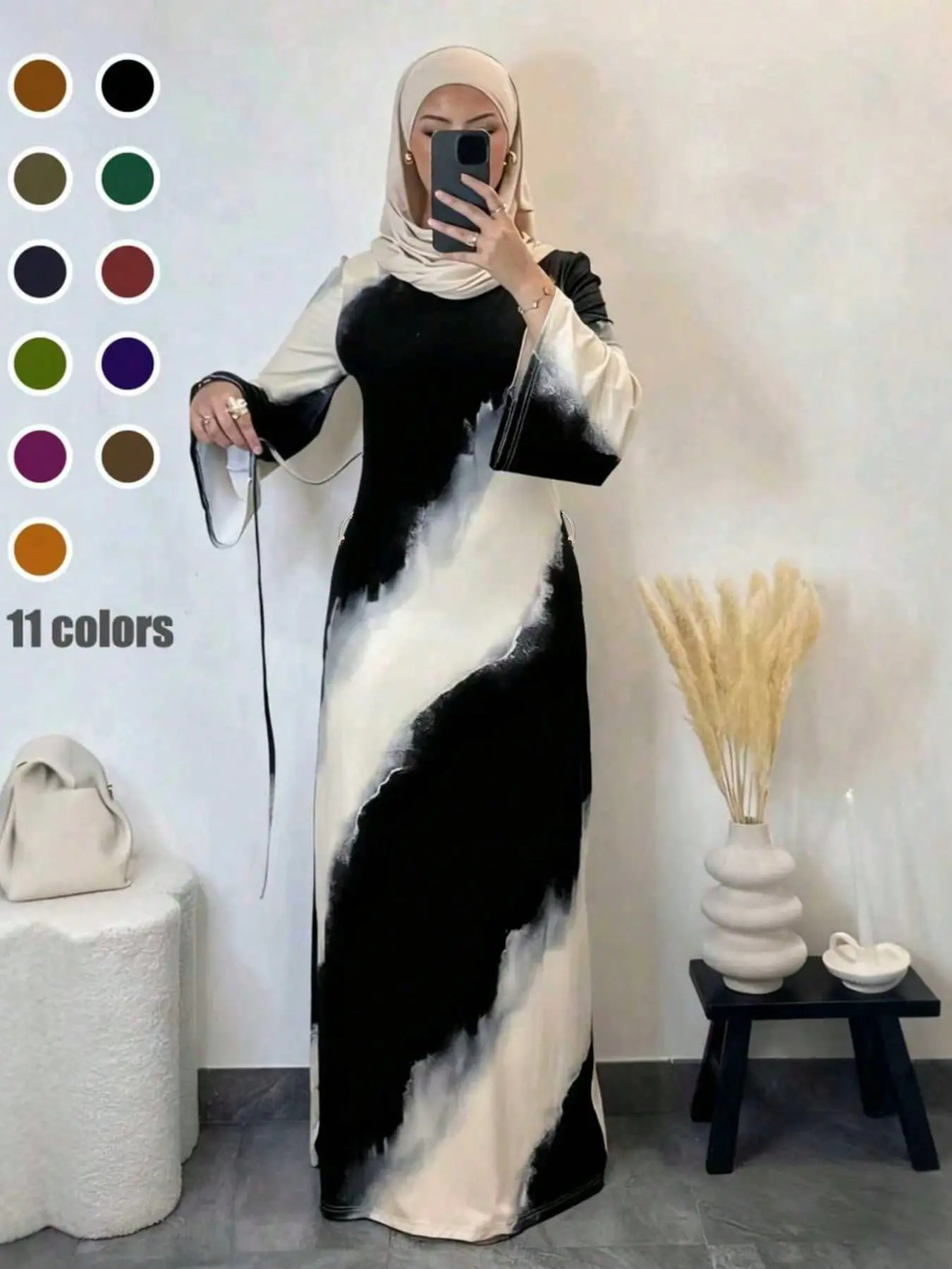 Muslim Women's Headscarf-Free Casual Slim-Fit Dress, Long Sleeve Spring Summer Fall Winter Dress, Comfortable Daily Wear, Muslim Dresses
